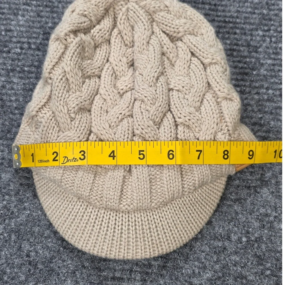 Adidas Cable Knit Visor Beanie Women's Tan Beige Fleece Lined Winter Hat Brimmed